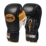 KAYOBXNG™ Black & Gold Cowhide Leather Boxing Gloves