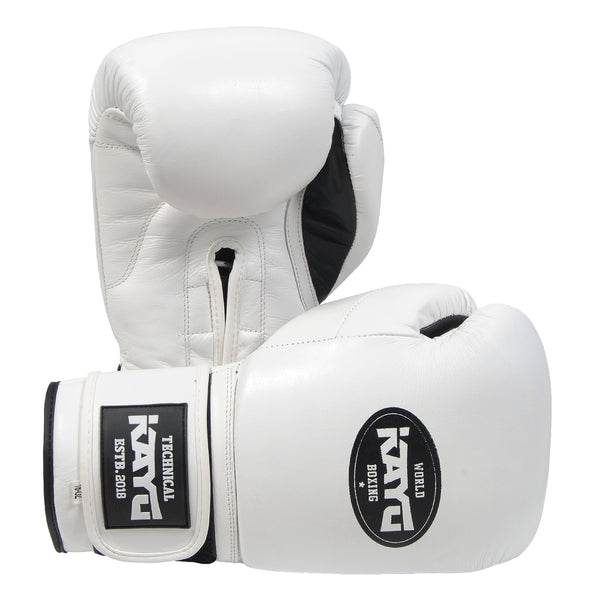 KAYO® Technical White & Black Cowhide Leather Heavy Bag Boxing Gloves